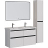 Тумба LEMARK COMBI 125 см под 2 раковины, подвесная/напольная, 4 ящика, планки-чёрный; корпус/фасад белый глянец LM03C125T-black