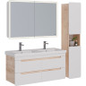 Тумба LEMARK OLIVIA 125 см под 2 раковины, подвесная, 4 ящика, корпус Дуб кантри, фасад белый глянец LM08OL125T